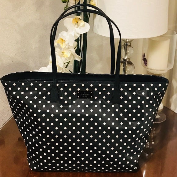 kate spade Handbags - Kate Spade Polka Dot Nylon Leather Trim Large Tote